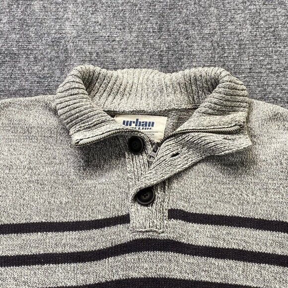Urban Pipeline Sweater Men M Gray Striped Preppy Y2K Academia Streetwear Grunge - Picture 2 of 13